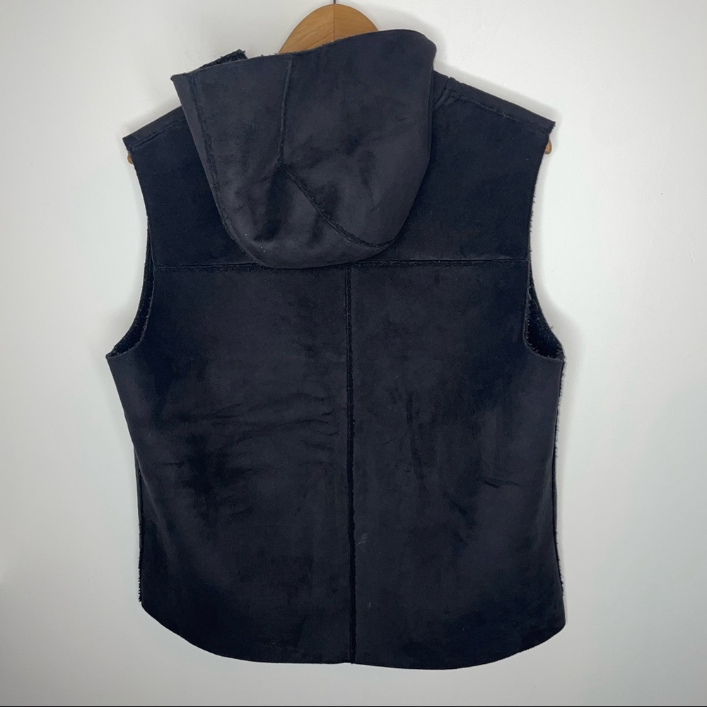 Ralph Lauren Vest Women's L Faux Suede Fleece Lined Hooded Black - Picture 6 of 10